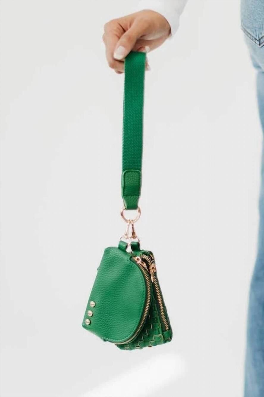 NEW PRETTY SIMPLE women's wonderlust woven dual pouch wristlet in emerald